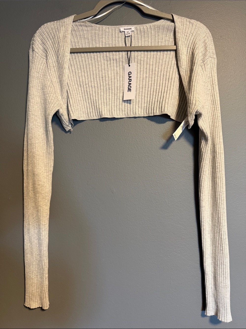 Garage Ribbed Long-Sleeve Cropped Bolero Shrug - Spring Grey